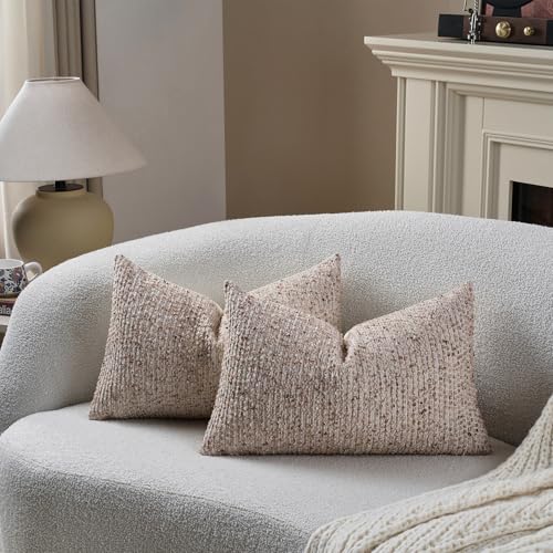 Striped Throw Pillow Covers 12x20 Set of 2 Beige Textured Boucle Chic Morden Boho Accent Farmhouse Rectangular Lumbar Decorative Couch Pillow Covers for Home Decor Bed Sofa Living Room (2 Count)