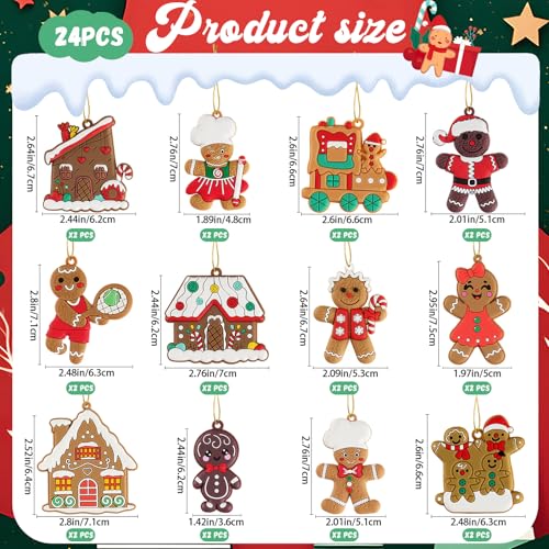 24pcs Gingerbread Man Ornaments for Christmas Tree (24 Count)