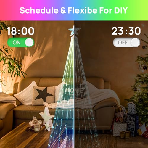 6ft Outdoor Christmas Cone Tree Lights with 370 Smart LED Lights & Star Topper Remote & APP Control Color Changing Timer & Music Sync Weatherproof Artificial Xmas Decoration for Yard