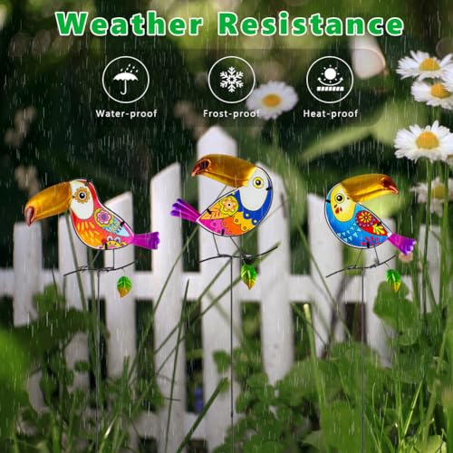 Set of 3 Toucan Stained Glass Decorative Garden Stakes (3 Count)