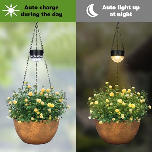 2 Packs Solar Hanging Basket Planters for Plants Outdoor