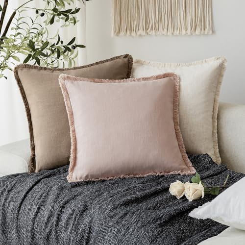 Decorative Linen Fringe Throw Pillow Covers 26×26 Light Pink (2 Count)