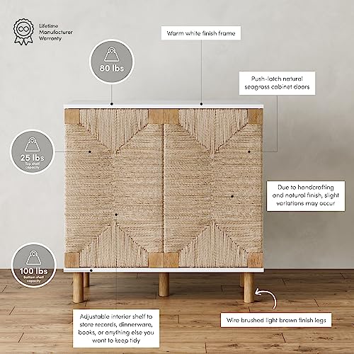 Beacon Accent Natural Sideboard Storage Cabinet TV Stand with Adjustable Interior Shelf and Seagrass Doors (4 Count)
