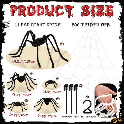 12 Pcs Halloween Decorations Outdoor Large Spiders and Web