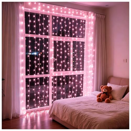 200 LED Pink Curtain String Lights 9.8x6.6FT