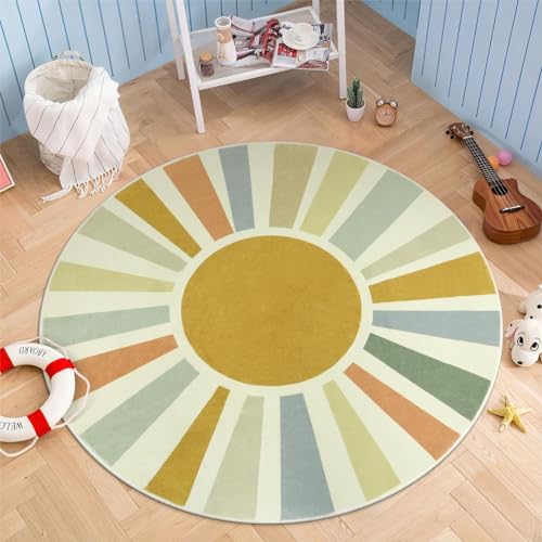Boho Round Rug 4 Ft Washable Area Rug for Kids Room