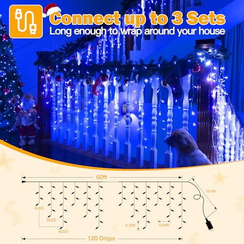 Icicle Lights for Outside 720LED 60FT (60 Foot)