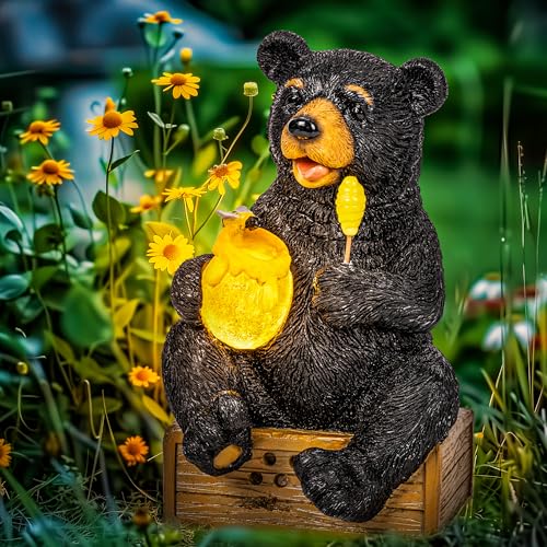 Solar Garden Decor Cute Bear Statues Outdoor