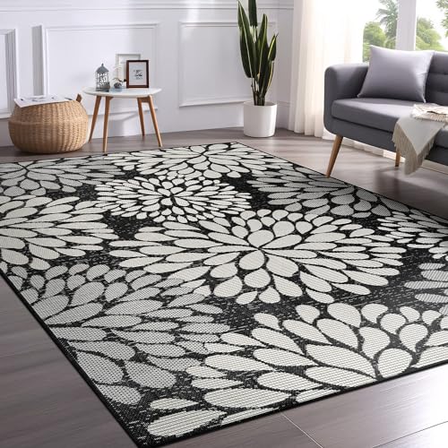 Outdoor Rug 10x14 Modern Exotic Tropical Leaf Area Rugs for Indoor and Outdoor Patio Deck Porch Garden Water Resistant Washable Outside Carpet