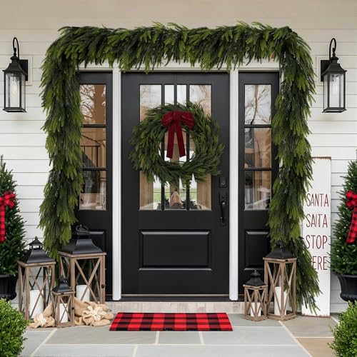 9FT Christmas Norfolk Pine Garland Real Touch Pine Artificial Garlands Faux Greenery Garland Winter Christmas Garland for Table Mantle Fireplace Indoor Outdoor Xmas Decorations (6 Count)
