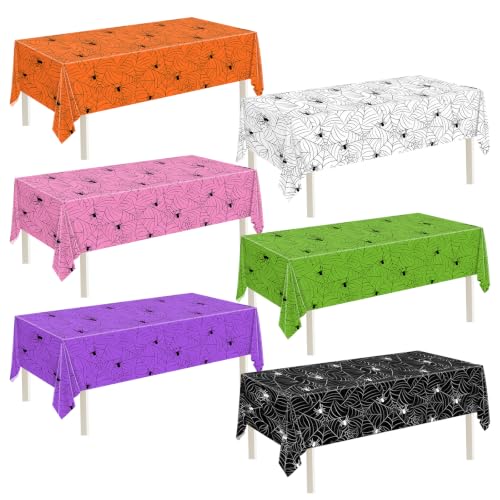 6 Pack Halloween Spiderweb Plastic Tablecloth 54" x 108"