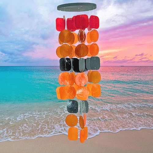20720 Wind Chimes for Outside Capiz Sea Glass Shells Orange Red Black Outdoor Windchimes Home Garden Patio Yard Lawn Unique Gifts Mom Grandma