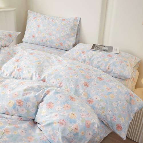 Vintage Blue Floral King Comforter Set Cottagecore Bedding Set