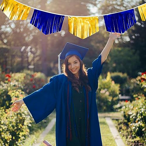 Royal Blue Gold Tassel Banner Metallic Fabric Pennant Bunting Flag for Graduation Retirement Bachelorette Birthday Engagement Wedding Bridal Shower Nautical Ahoy Achor Party Decorations Supplies (18 Count)