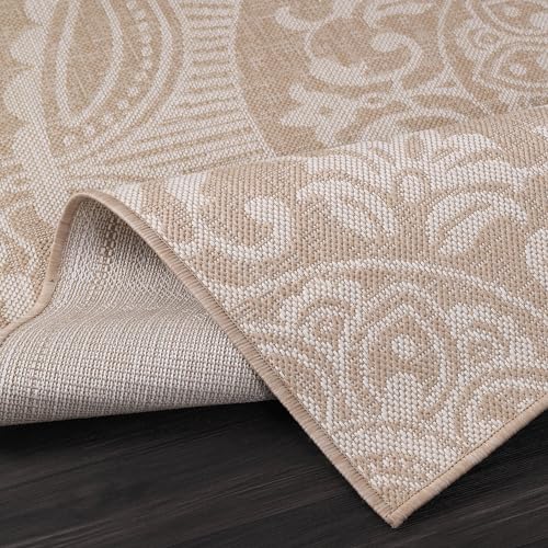 Medallion Outdoor Rug 8x10 Washable Outside Carpet for Indoor Patio Porch Waterproof Easy Cleaning Non Shedding Area Rugs Beige 8 x 10