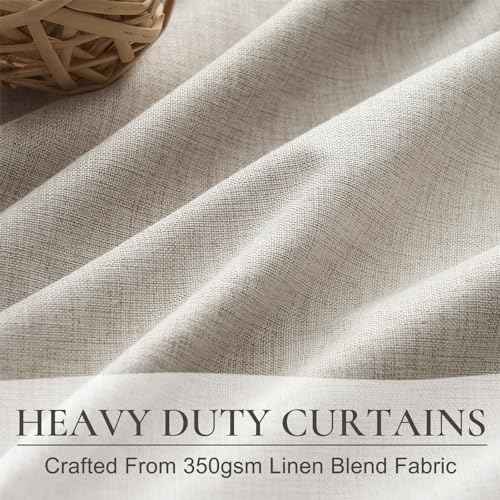 Natural Linen Black Out 54 Inches Long Boho Small Curtains 2 Panels Set
