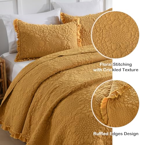 Yellow Ruffled Quilt Queen Size