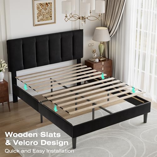 Queen Size Bed Frame with Upholstered Headboard