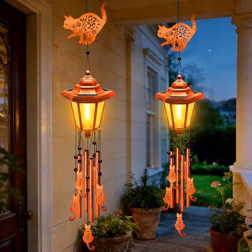 Cat Solar Wind Chimes for Outside (2 Count)