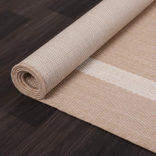 Bordered Outdoor Rug 10x14 Washable Outside Carpet for Indoor Patio Porch Waterproof Easy Cleaning Non Shedding Area Rugs Beige 10 x 14