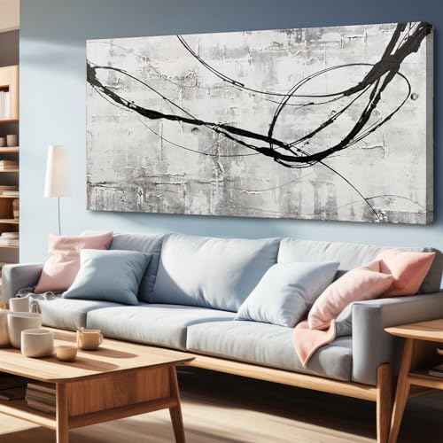 Large Living Room Wall Decor Abstract Canvas Wall Art Black Wall Decor Contemporary Dining Room Pictures Office Home Decorations 29"x 58" Hallway Decor