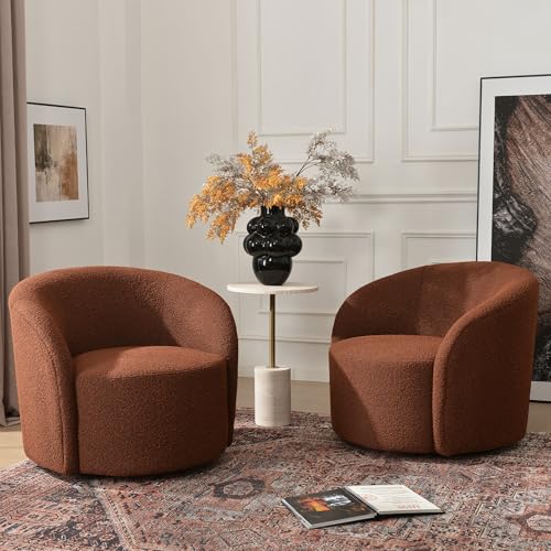 34" W No Assembly Boucle Swivel Barrel Chairs Set of 2 (2 Count)
