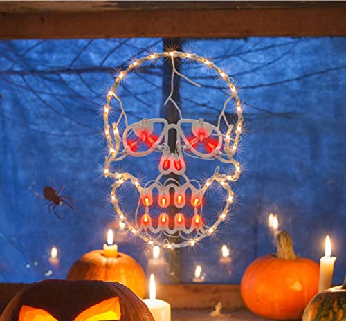 13.3" Lighted Skull Halloween Window Silhouette Decoration