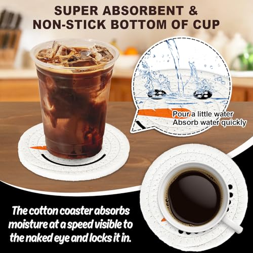 Christmas Cotton Coasters Handmade Braided Drink Coasters Winter Snowman Face Absorbent Cup Mats for Xmas Holiday Party Home Table Decor (4 Count)
