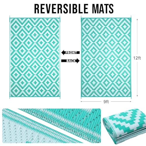 Outdoor Rug 9x12 ft Waterproof Reversible Mat