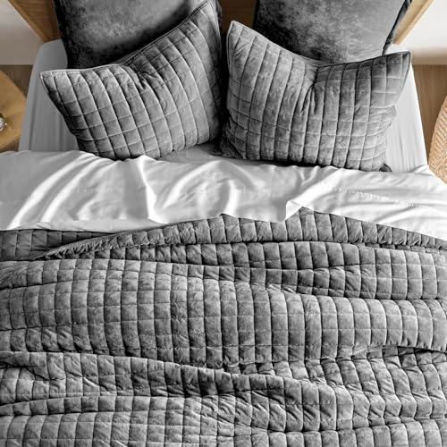 Channel Box Stitch Velvet Quilt Set Twin