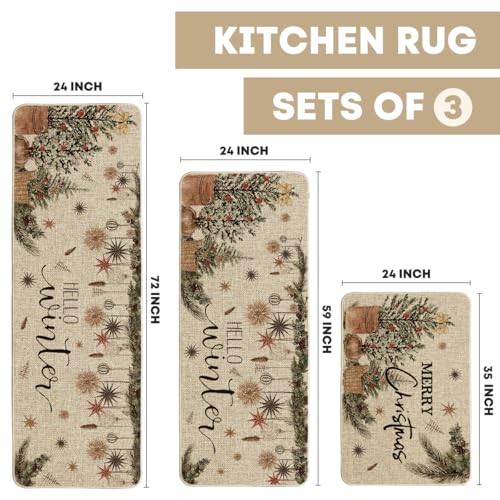 Holly Ornament Merry Christmas Kitchen Mats Set of 2
