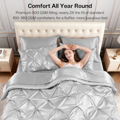 Satin Queen Comforter Set Silver Grey