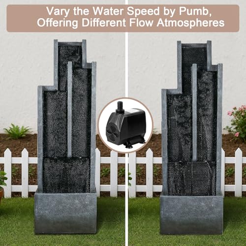 50.7" Tall Outdoor Water Fountain with LED Lights and Pump