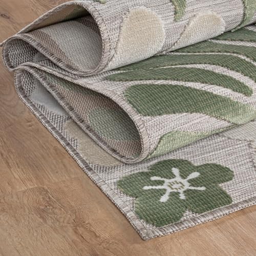 Outdoor Rug 9x12 Large Modern Floral Tropical Area Rugs for Outdoor and Indoor Patio Easy to Clean Non Shedding Living Room Porch Garden Washable Outside Carpet (108 Sq Ft)