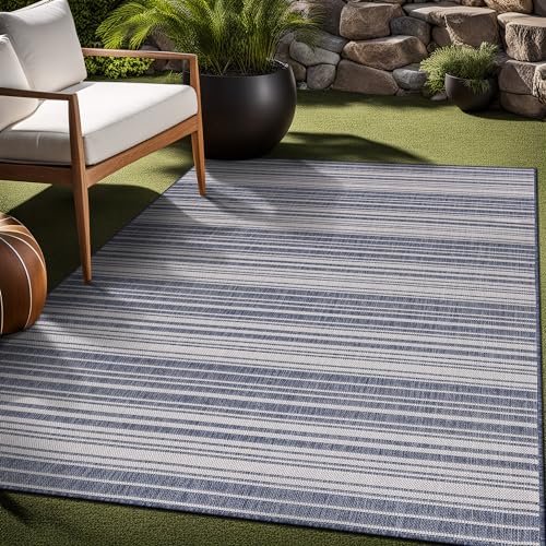 Stripe Outdoor Rug 8x10 Washable Outside Carpet for Indoor Patio Porch Waterproof Easy Cleaning Non Shedding Area Rugs Blue 8 x 10