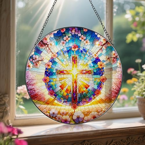 8 Inches Cross Stained Glass Suncatcher