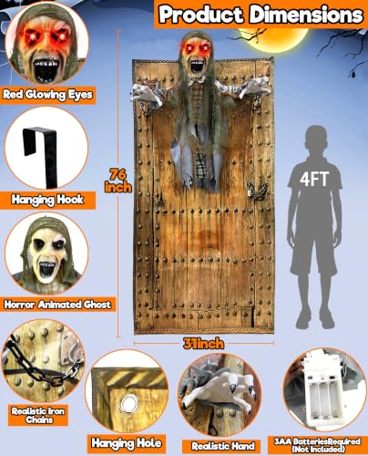 76'' Halloween Outdoor Decorations Animatronic Zombie Ghost with Red Eye