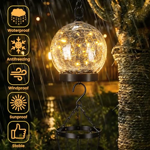 Solar Wind Chimes Outdoor Lights 42 Inch Large Sympathy Gift Chime 15 LED Twinkle Warm White Crackled Glass Ball Hanging Lantern Gifts for Birthday Garden Yard Patio Landscape Decor