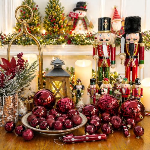 24ct Burgundy Christmas Ball Ornaments for Tree Decorations (24 Count)
