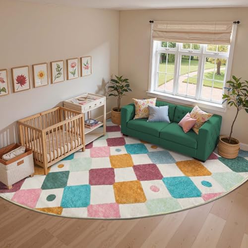 Corner Rug Washable Kids Rug Colorful Classroom Play Mat Confetti (64 Sq Ft)