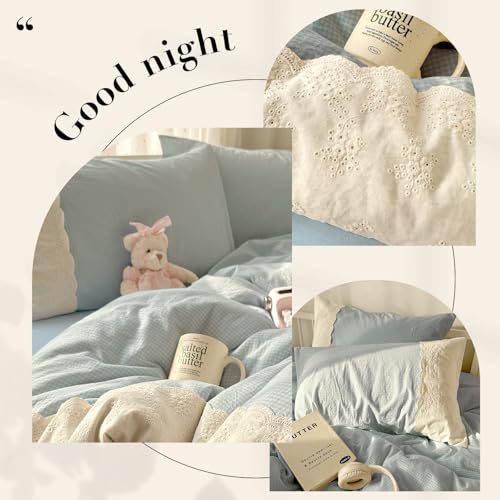 Blue Gingham Comforter Set Full Size Romantic Lace Style Checkered Plaid Comforter Set 3 Pieces Blue Grid Bed Comforter with 2 Pillowcases Soft Fluffy Farmhouse Plaid Gingham Bedding Set