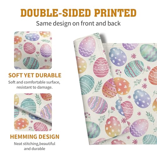 Easter Placemats Set of 4 Watercolor Colorful Eggs Floral Table Mats 12x18 Inch Spring Washable Heat Resistant Linen Fabric Place Mat for Indoor Outdoor Kitchen Dining Home (4 Count)