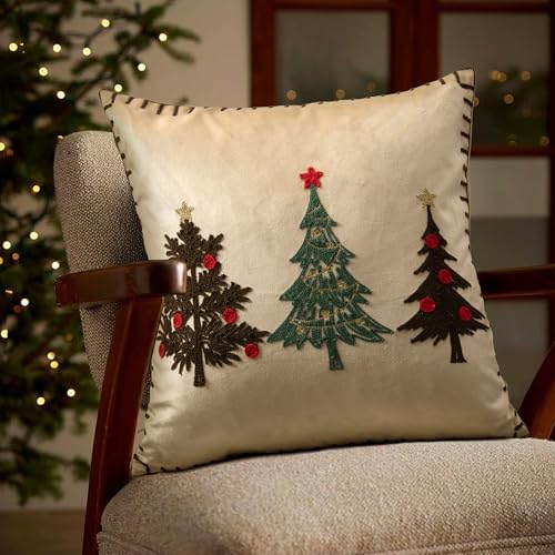 Christmas Tree Pillow Covers 18x18 Inch Gold Embroidered Tree Throw Pillows for Holiday Decorations