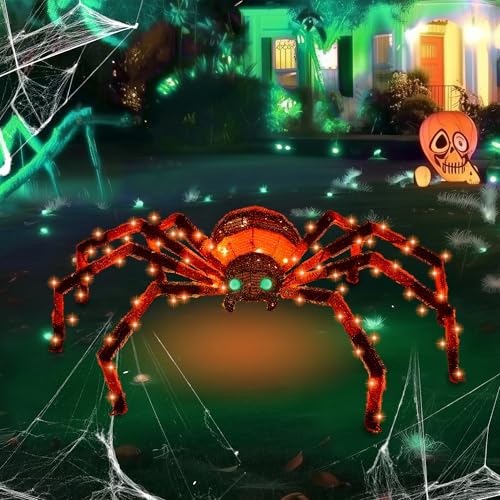 4.2Ft Giant Spider Halloween Decorations Outdoor 52" Light Up Spider with 90 LED Lights for Front Yard (Zz-003)