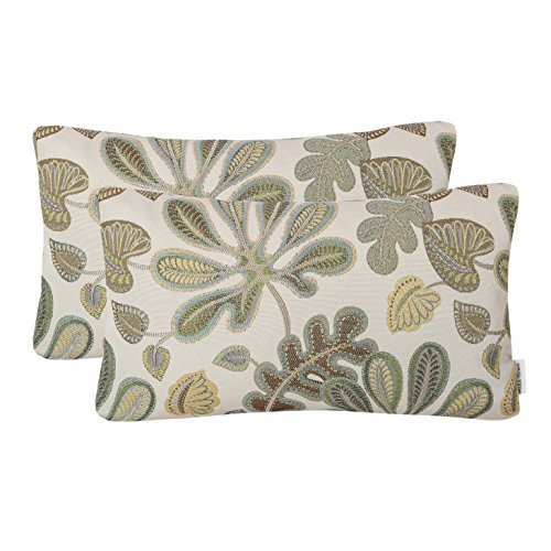 Set of 2 Jacquard Tropical Leaf Pattern Oblong Throw Pillow Covers Accent Pillowcase 12X20 Inches (2 Count)