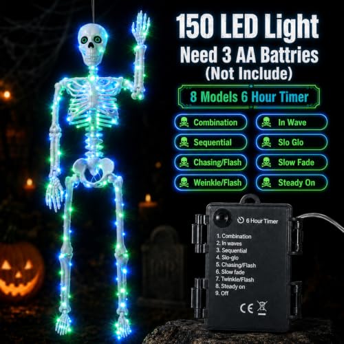 Blue and Green Light up Skeletons Halloween Decor (Blue&Green Light)