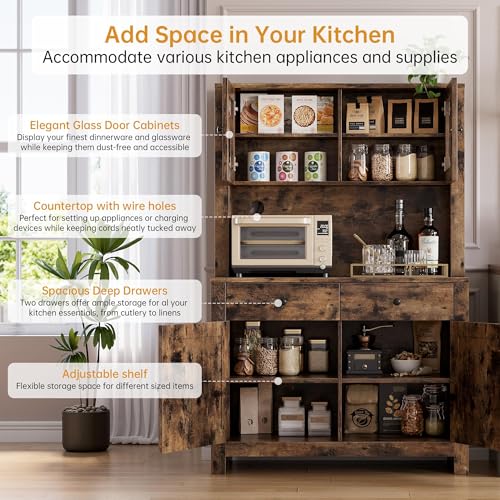 Kitchen Pantry Cabinet with Microwave Stand
