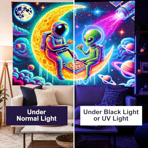 Astronaut Alien Blacklight Tapestry 78x59 Inch Neon Wall Decor