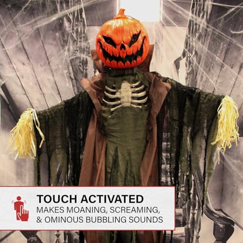 6.7-Ft. Life-Size Pumpkin Scarecrow Animatronic (79" Standing Pumpkin Man)