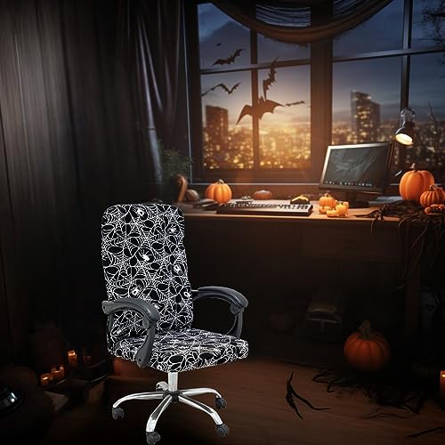 Halloween Office Chair Covers Gothic Spider Web Spooky Spider on Black Horror Theme Print Stretchable Slipcover for Modern Simplism Style High Back Boss Chair